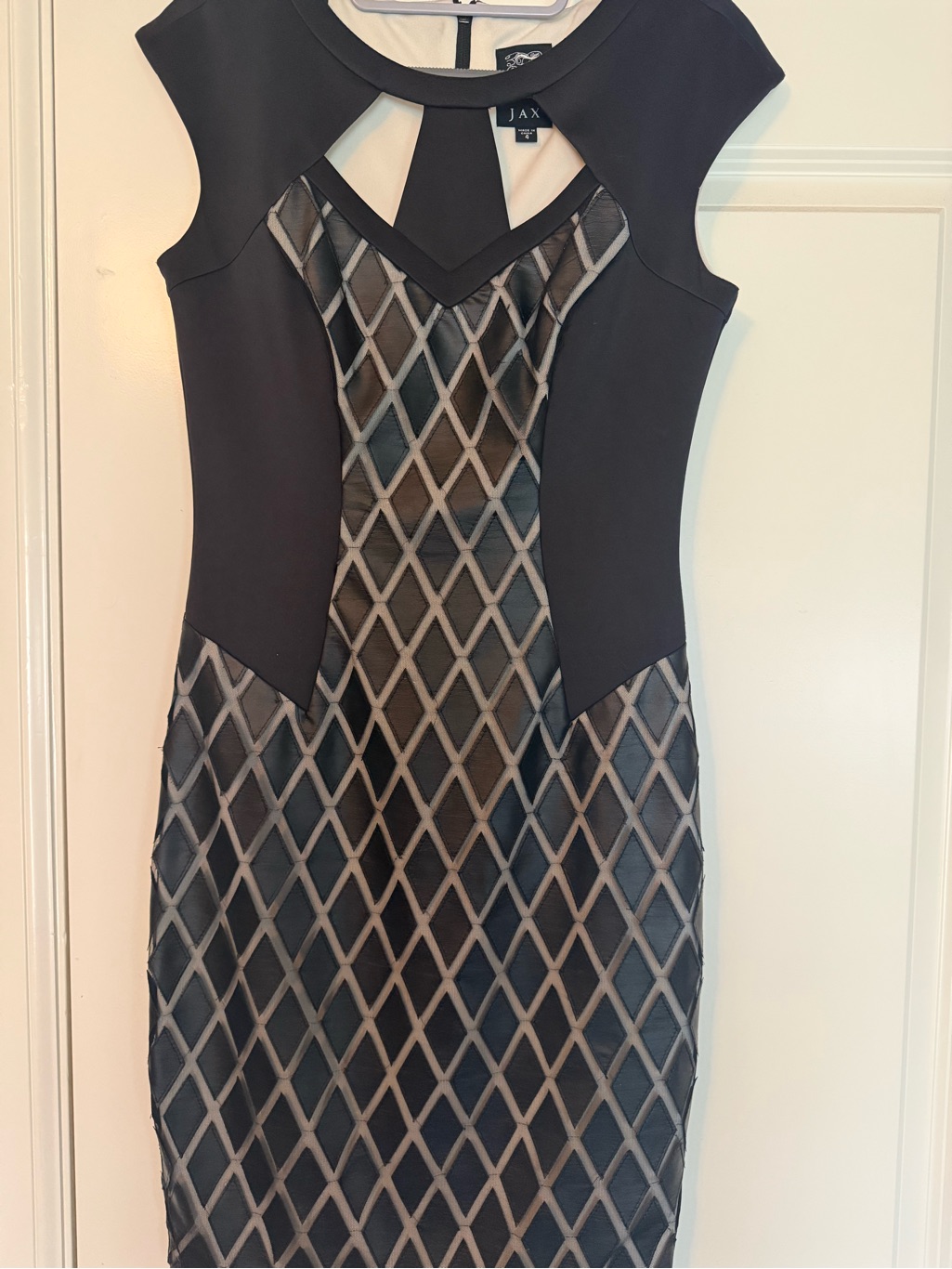 Jax Black And Gray Diamond-Overlay Midi Dress